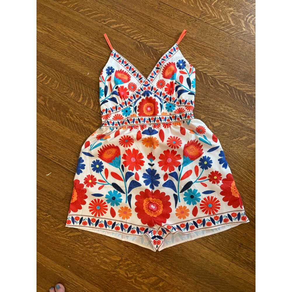 Colorful Floral Print Smocked Back Romper